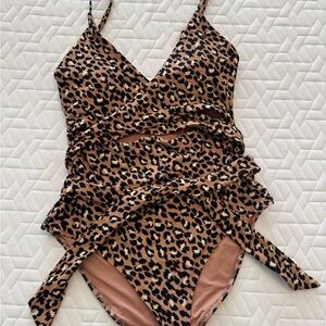Leopard Print Wrap Swimsuit
